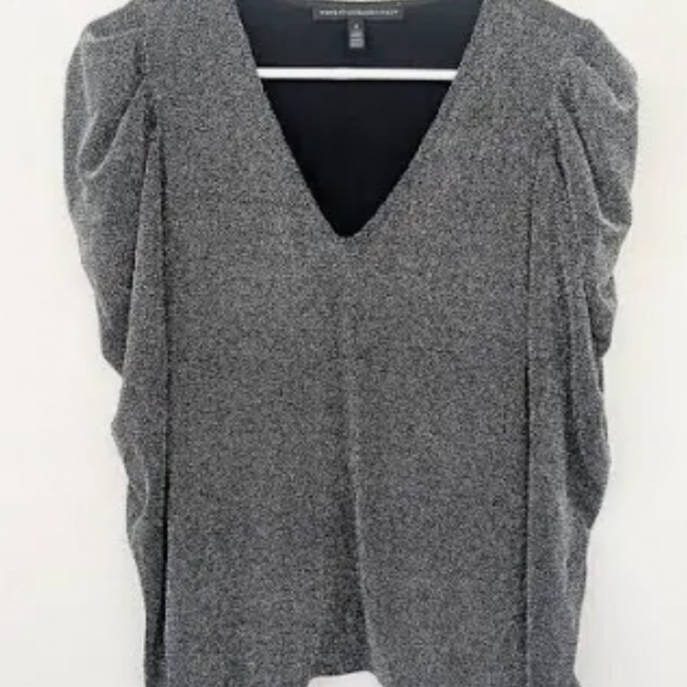 White House Black Market Metallic Puff Sleeve Top